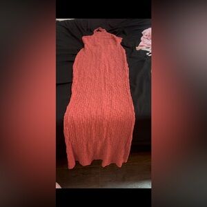 Fashion Nova Textured Red Halter Maxi Dress